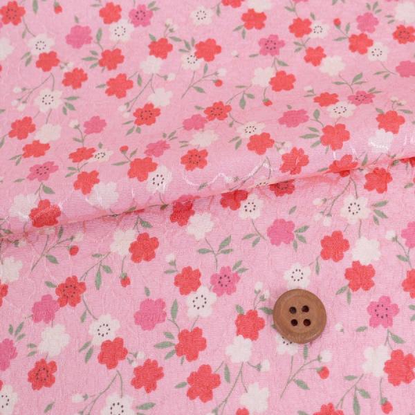 ポリジャガードちりめん生地 可憐な小桜(ピンク)10cm単位 切り売り