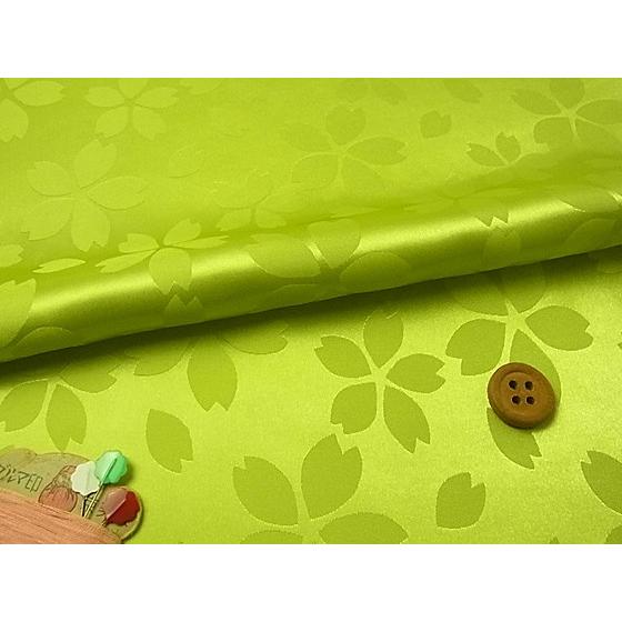 ポリエステルりんず・リバーシブル桜柄(黄緑) 10cm単位 切り売り