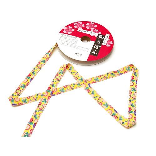和りぼん1.5cm幅・桜に蝶(黄色) 10cm単位 切り売り