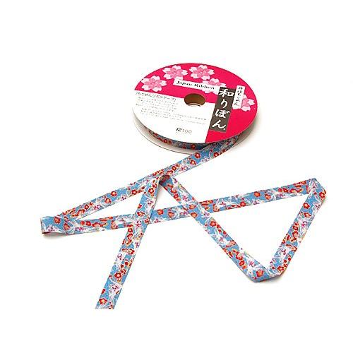 和りぼん1.5cm幅・うさぎに梅(水色) 10cm単位 切り売り