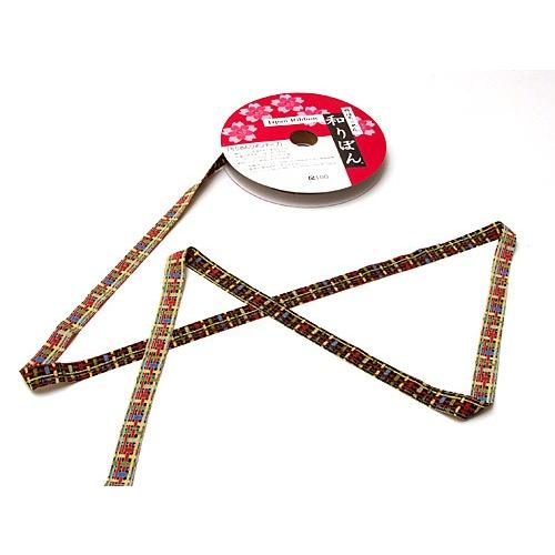 和りぼん1.5cm幅・かごめ柄(黒) 10cm単位 切り売り