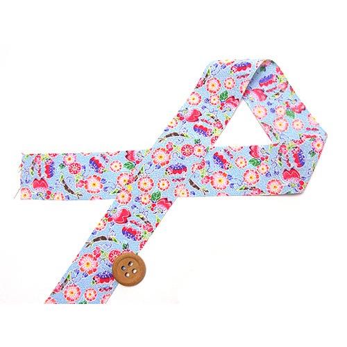 和りぼん3cm幅・桜に蝶(水色) 10cm単位 切り売り