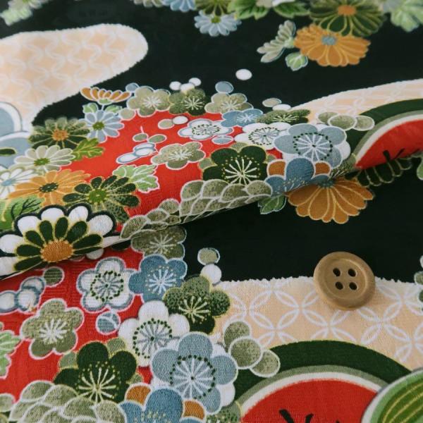 レーヨンりんず 七宝菊水(黒) 10cm単位 切り売り