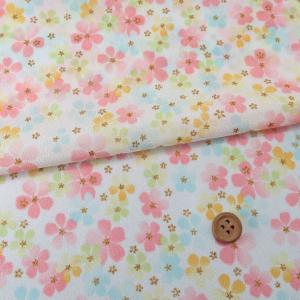 一越ちりめん生地 ふうわり花(白/はねず色) 10cm単位 切り売り