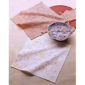 刺し子キット・花ふきん・水辺の桜（白・渋ピンク）