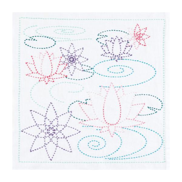 刺し子キット 花ふきん 水面の蓮