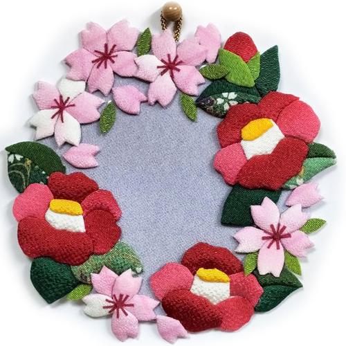 ちりめん手芸キット 花景色いろいろの壁飾り・椿とさくら