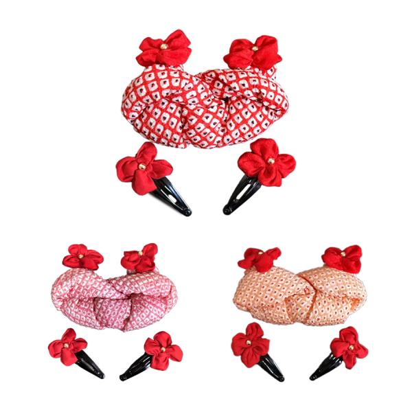 髪飾り手作りキット 正絹きもの生地 綿入りかのこと小花ピンのセット