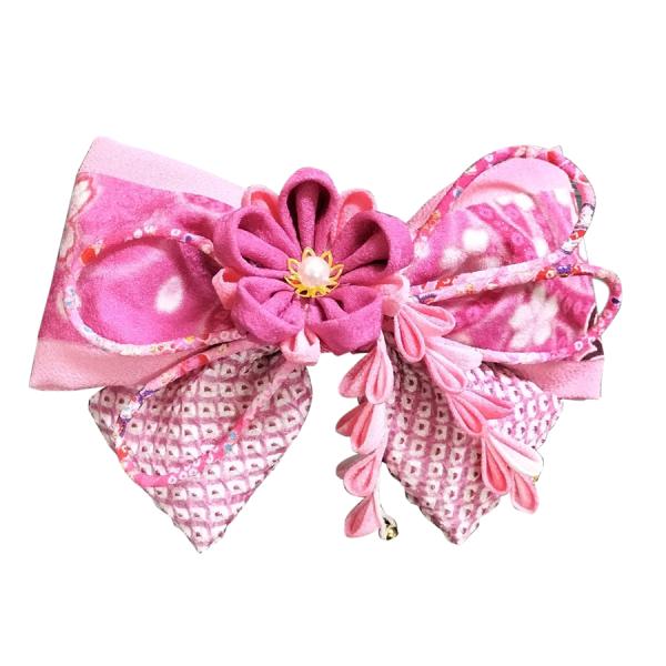 髪飾り手作りキット 正絹京友禅 花と下り藤のりぼん(ピンク系)