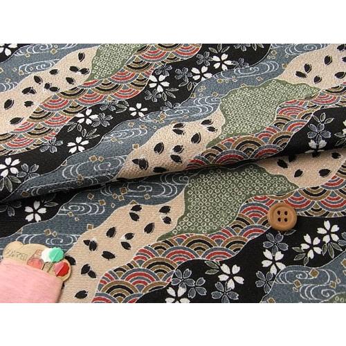 ちりめん生地・和文様道長取り(黒) 10cm単位 切り売り