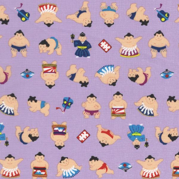 布和里・染布 スケアー コロコロおすもうさん パープル系地 5色 1m単位 生地 布 布地 スケア ...