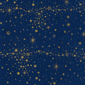 オックス 星降る空 スター ゴールドスター×ネイビーブルー系地 4色 1m単位 生地 布 星 星柄