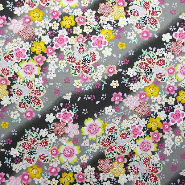 和柄 和調 金粉桜吹雪 黒 4色 1m単位 生地 布 和柄 和調 さくら さくら柄 サクラ サクラ柄...