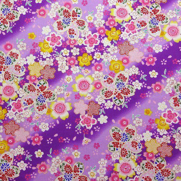 和柄 和調 金粉桜吹雪 紫 4色 1m単位 生地 布 和柄 和調 さくら さくら柄 サクラ サクラ柄...