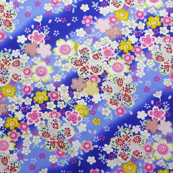 和柄 和調 金粉桜吹雪 紺 4色 1m単位 生地 布 和柄 和調 さくら さくら柄 サクラ サクラ柄...