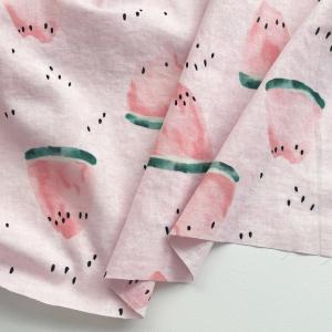 【10センチ単位】生地 布 すいか柄 綿麻シーチング エアータンブラーワッシャー 【3】ピンク スイカ 大柄 和柄 浴衣生地 商用利用可 すいか10cm