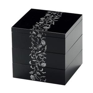 重箱 3段 日本製 国産 会津漆器 6.5 三段本重 雅扇面 黒 内朱 6.5寸 5