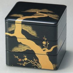 重箱 3段 日本製 国産 会津漆器 6.5 三段重共足 花丸四君子 黒