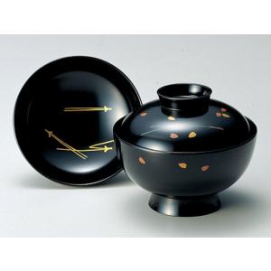 吸物椀 和食器 蓋付き 椀 1個 木合 越前漆器 三つ蘭 漆塗り 溜内黒塗り