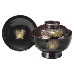 吸物椀 和食器 蓋付き 椀 1個 木合 越前漆器 三つ蘭 漆塗り 溜内黒塗り