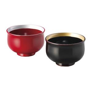 ペア椀 和食器 夫婦椀 木製 会津漆器 3.8 南天 布袋型 黒 朱 漆塗り