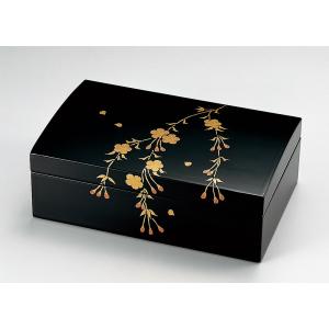 文箱 書類入れ 書類箱 文庫 板蓋 牡丹 黒塗り 10.0 会津漆器 会津塗り