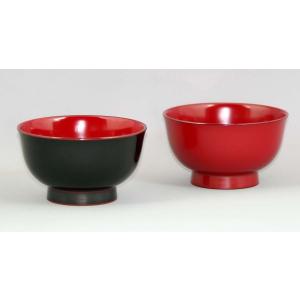 伝統工芸品 ペア椀 和食器 夫婦椀 木製 会津漆器 溜 吟朱 3.7 漆塗り