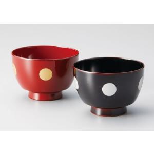 ペア椀 和食器 夫婦椀 木製 会津漆器 3.8 南天 布袋型 黒 朱 漆塗り