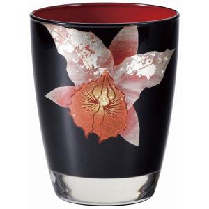 和食器 ぐい呑み 清酒グラス ペア ガラス 漆塗り かすみ草 黒内朱 朱