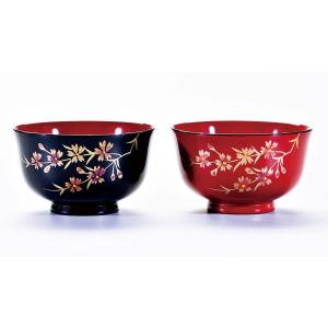 伝統工芸品 ペア椀 和食器 夫婦椀 木製 会津漆器 溜 吟朱 3.7 漆塗り