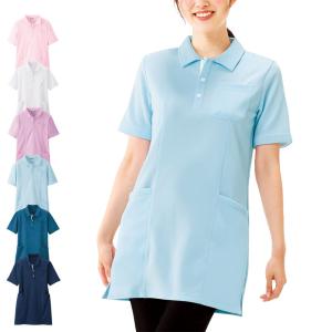 看護 介護 病院 保育士 ケア ヘルパー ユニフォーム 女性 レディース 吸汗速乾 透けにくいポロシャツ(チュニック)