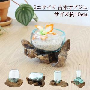 古木手吹ガラス S フラワーベース プランター 花瓶 花器 テラリウム アクアリウム バリ風 オブジェ アジアン雑貨 置物 飾り 天然木 古木 木製 木 流木