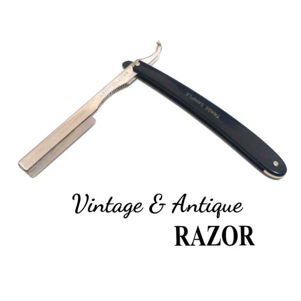 【送料無料】バーバーカミソリ 黒 L字型 折り畳み シェービング ひげ 床屋 オールド ビンテージ ...