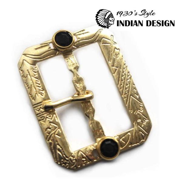 1930s インディアン柄 ビンテージ復刻版 ブラスゴールドメッキ バックル 40mm〜42mm幅 ...
