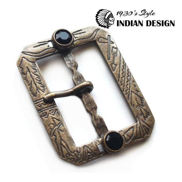 1930s インディアン柄 ビンテージ復刻版 バックル アンティークブロンズ メッキ 40mm〜42...