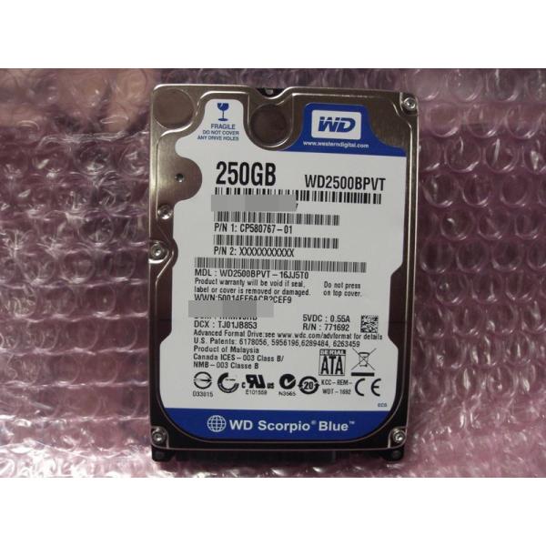 中古・ほとんど未使用2.5インチHDD 9.5mm 250GB SATA Westerndigita...