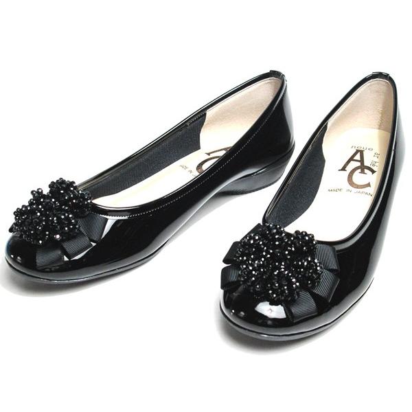 AC neue ar he 2706 フラワービジュー エナメルパンプス ブラック レディース 靴