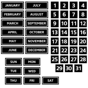 カレンダーマグネットセット ホワイトボードと冷蔵庫用 磁気カレンダーバンドル 月、曜日、1から31までの数字 黒と白文字｜nyankoro-store