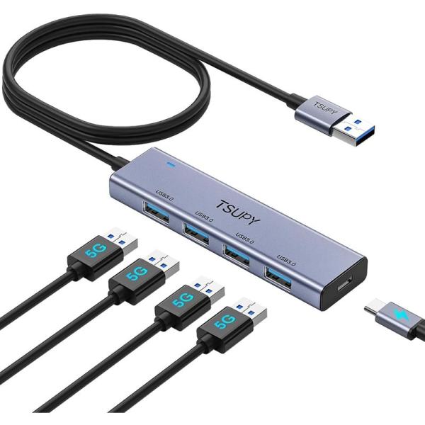 TSUPY USB3.0ハブ 5ポート ，USB ハブ3.0 120CM延長ケーブル usb hub...