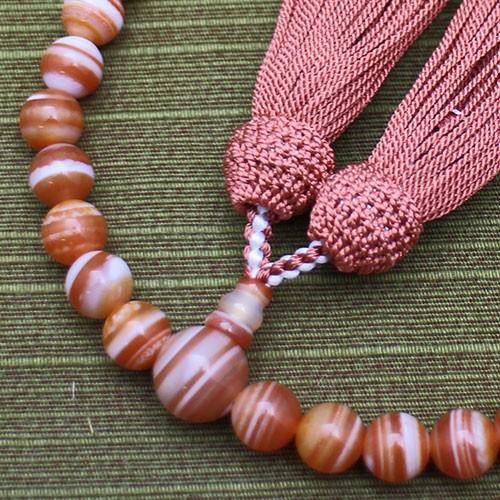 ≪ポイント15倍≫　全宗旨・宗派対応　女性用　数珠　念珠　縞瑪瑙　正絹房