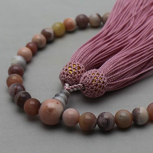 ≪ポイント15倍≫　全宗旨・宗派対応　女性用　数珠　念珠　ピンクポツワナ　正絹房