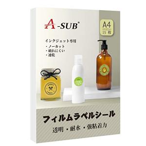 A-SUB ラベルシール 光沢フィルム 透明 耐水 インクジェット15枚 ノーカット 手作りステッカー｜nyy-store