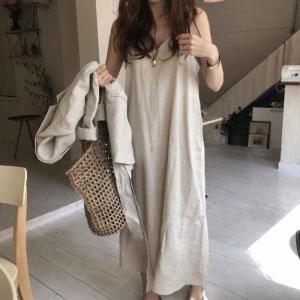 【 400円OFFクーポン有 】 sale セール クーポン フリーサイズ ベージュ ブルー Vネック 体型カバー 無地 カラバリ ブラック リネン キャミソール