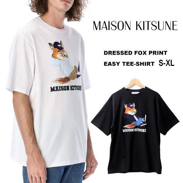 メゾンキツネ Tシャツ メンズ 半袖 MAISON KITSUNE プリント 刺繍 ラウンドネック ...