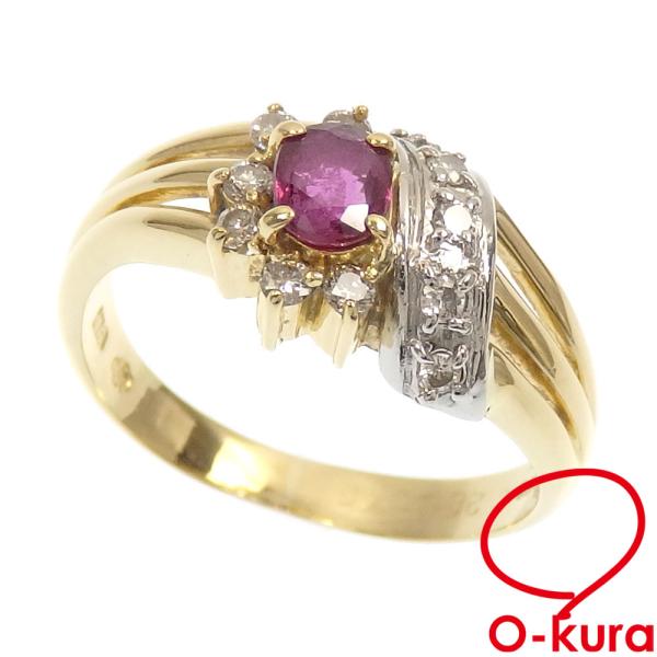 ジュエリーマキ ルビー ダイヤモンド リング レディース K18YG Pt850 9号 0.28ct...