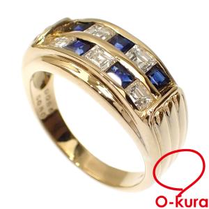 サファイア ダイヤモンド リング レディース K18YG 11号 0.60ct/0.56ct 4.9g 指輪 750 18金 中古｜o-kura