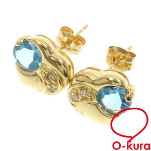 ブルートパーズ ダイヤモンド ハートモチーフ ピアス レディース K18YG 0.02ct/0.02ct 2.8g 18金 中古｜o-kura