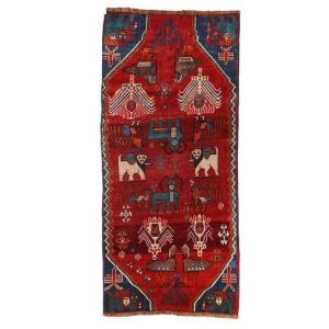 ギャッベ オールド カシュガイ 1920年代 189×84cm 手織り イラン製 ウール100％ リビング ダイニング ラグマット（ALB-4158）