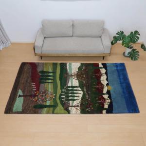 ギャッベ／ラティーフ 125×82cm イラン産 手織り リビング ウール ラグ
