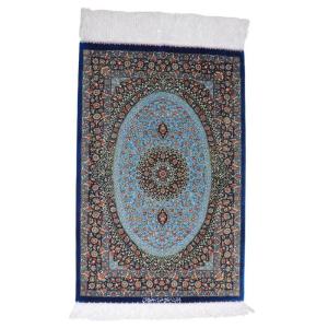 ペルシャ絨毯／メフルバフ工房 88×58cm イラン産 手織り シルク100％ ラグ ラグマット（FN-70288）